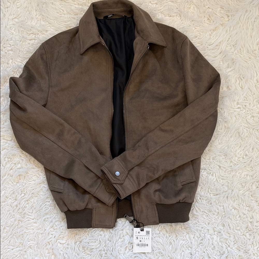 Zara Men's Dark Brown Bomber Jacket